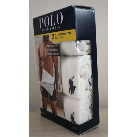 Polo Ralph Lauren NCBBP3-WHD Men's Sz L White Classic Cotton Boxer Briefs 3-Pk - Picture 4 of 6